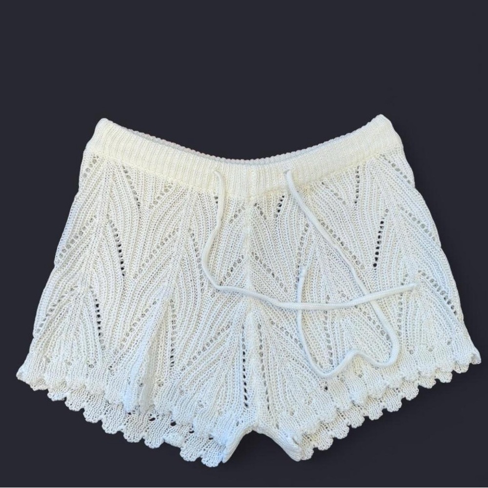 Cream Knit Crochet Shorts